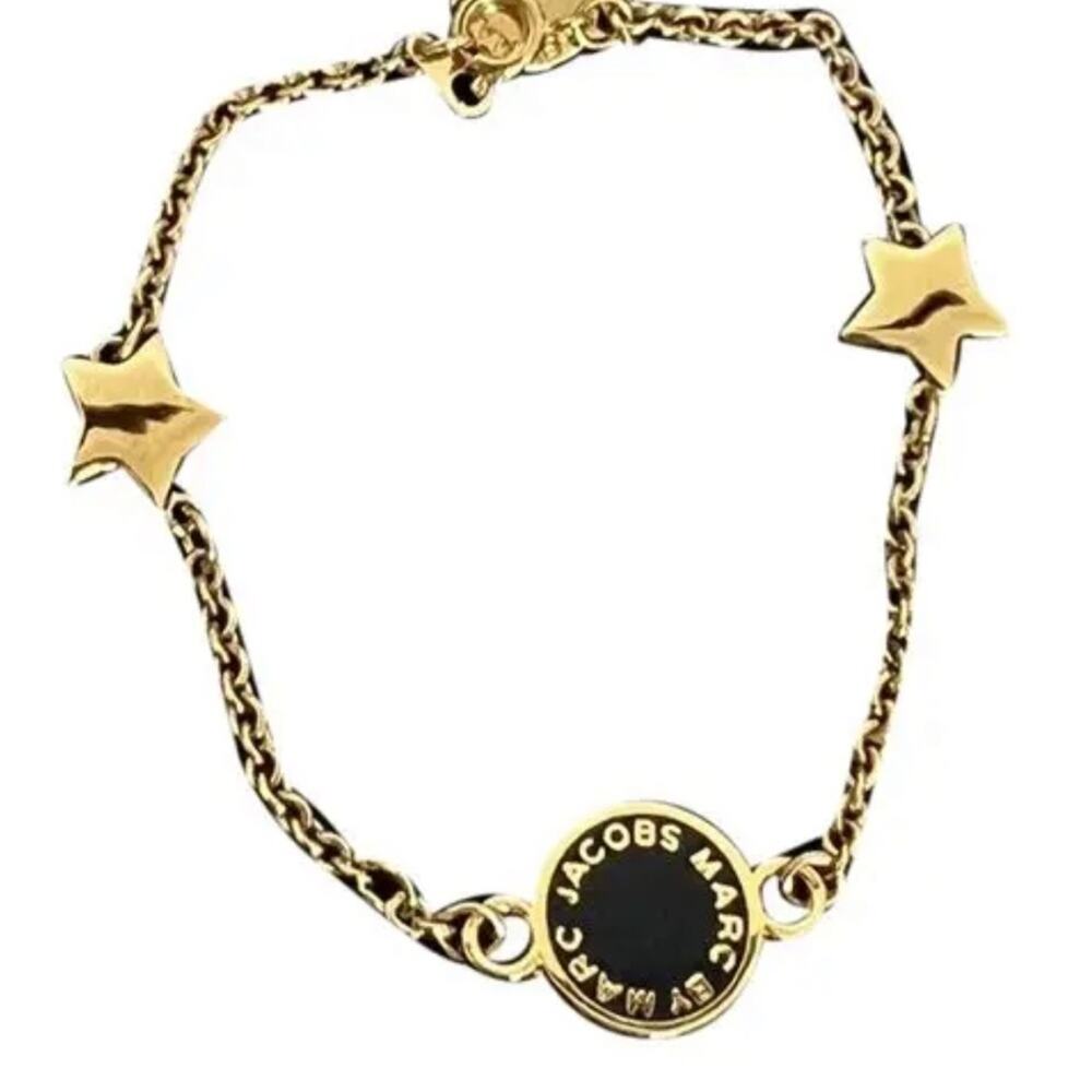 Marc By Marc Jacobs Gold Star Chain Bracelet with Black Logo Disc